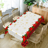 Aperturee - Gold Snowflake Red Floral Plaid Christmas Tablecloth